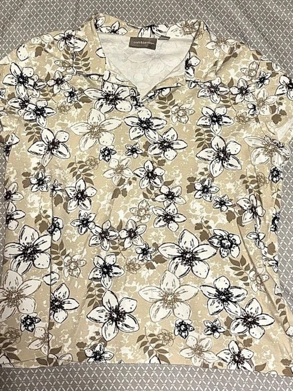 croft & barrow Floral Short Sleeve Top in Beige XL